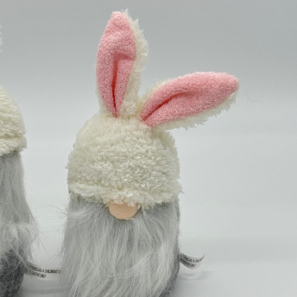 Set of 2 Plush Easter Bunny Gnomes Gray White Pink 8” New - Picture 5 of 8